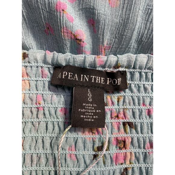 A Pea In The Pod Blue Smocked Bodice Empire Waist Dress Size L - Picture 4 of 5